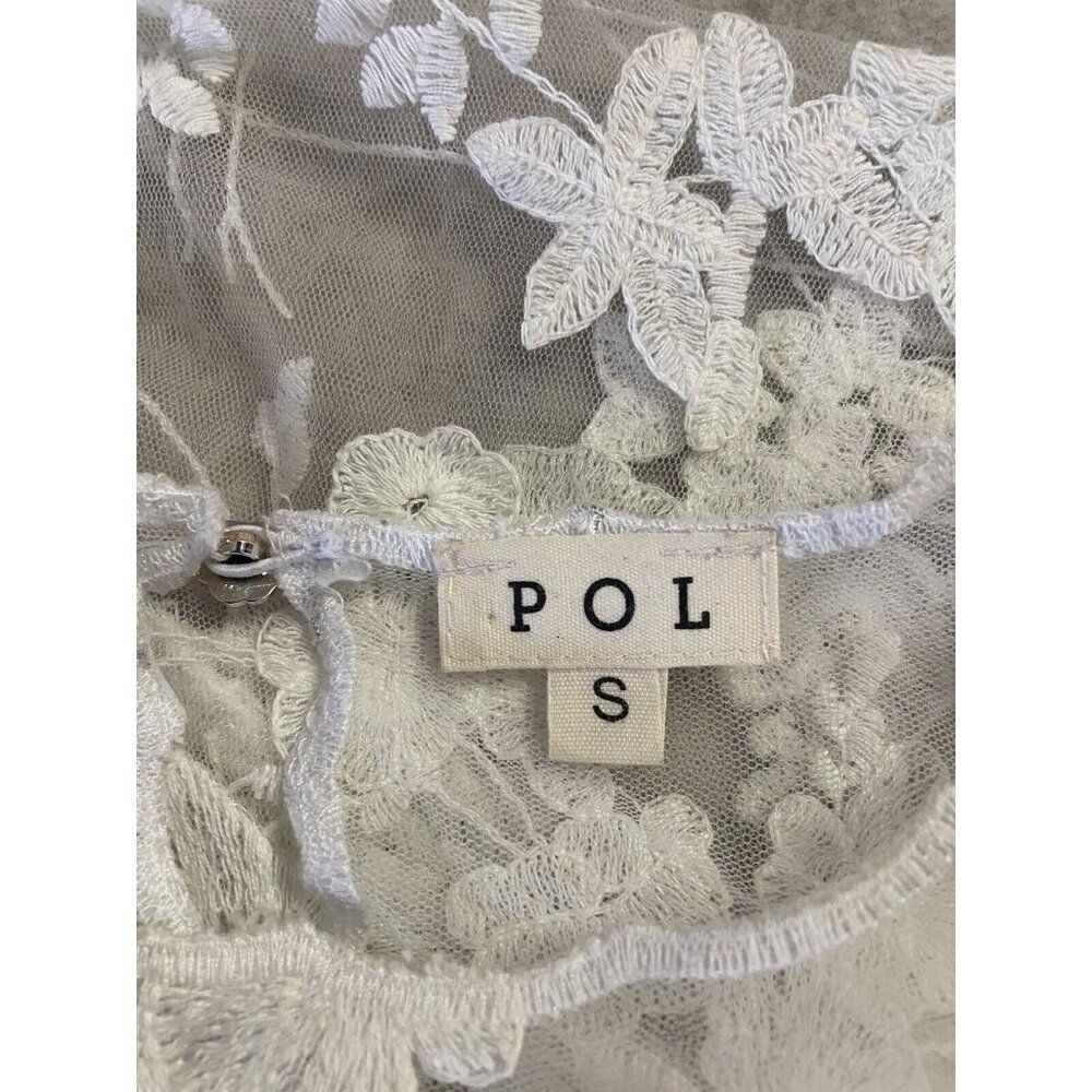 Pol Blouse Womens Small Ivory Sheer Embroidered Shirt Top Floral - Picture 13 of 13